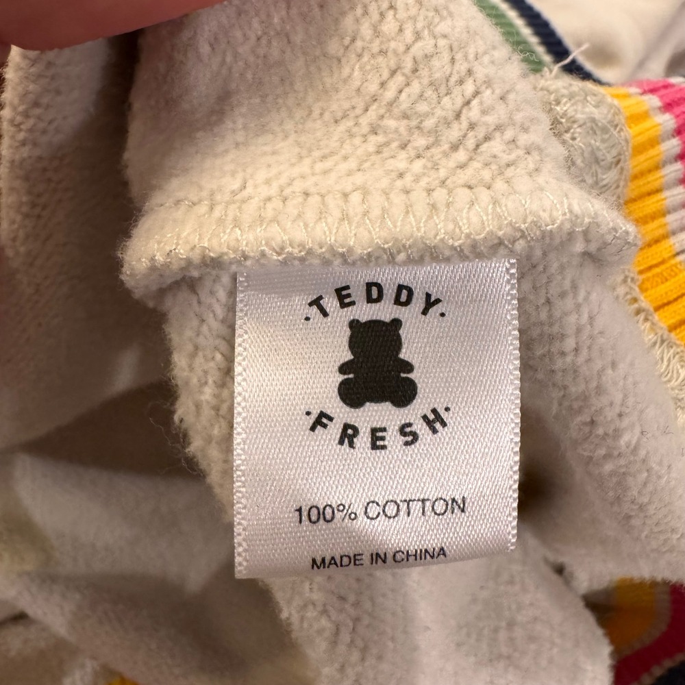 Teddy Fresh Rainbow Striped Crewneck Sweatshirt Streetwear Retro Pastel Sz L - Picture 8 of 10